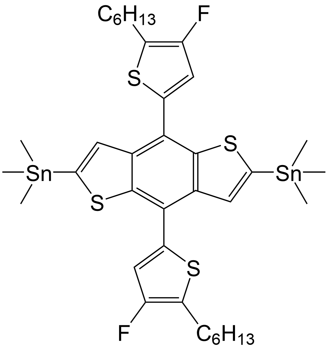 (4,8-bis(4-fluoro-5- hexylthiophen-2-yl)benzo [1,2-b:4,5-b']dithiophene- 2,6-diyl)bis(trimethylstannane)/